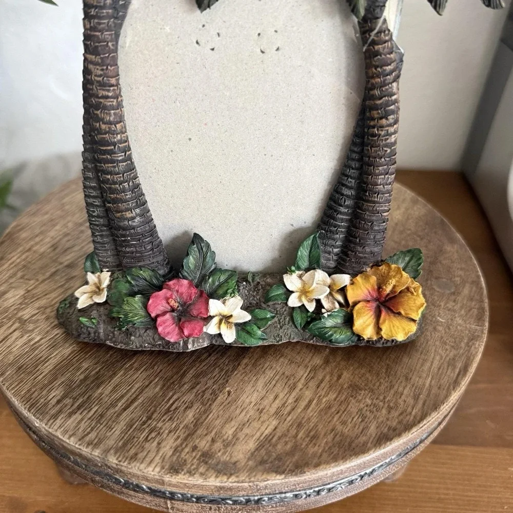 Vintage Tropical Beach Palm Tree 4x6 Ceramic Picture Frame Hibiscus Hawaii Decor